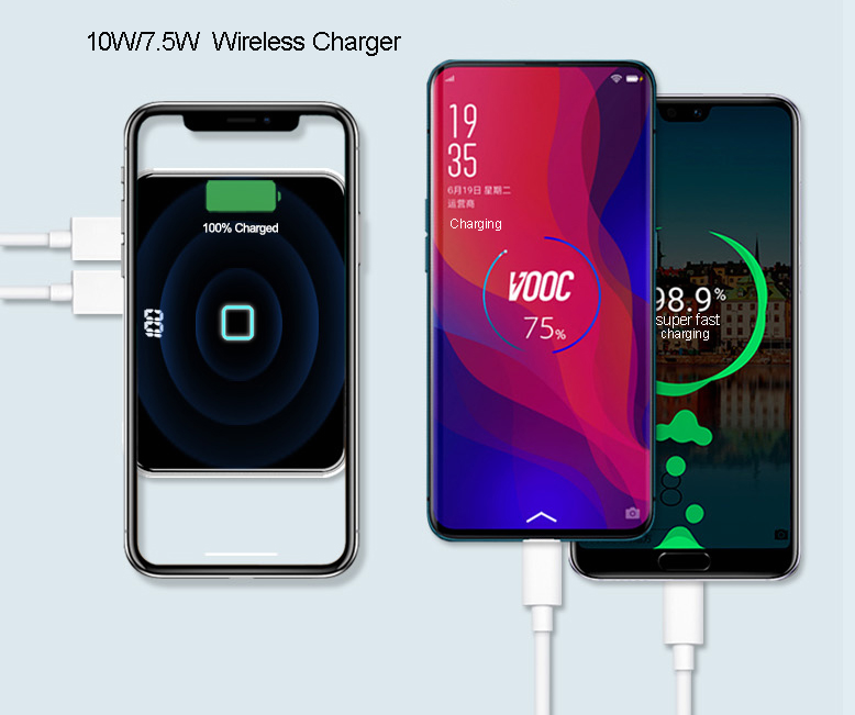 2hr Fast Charge Graphene Power Bank 20000mAh with 10W Qi Wireless Charger for Mobile Phone and Bt Earphone